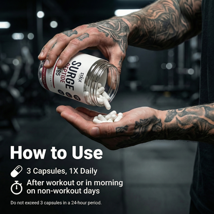 SURGE 185 supplement bottle 2000mg muscle peptide 90 capsules