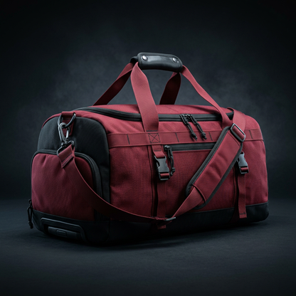 STÅLK DUFFEL 30 in Royal Aubergine (#3D1F4C), 30L ballistic nylon gym duffel with ventilated shoe compartment