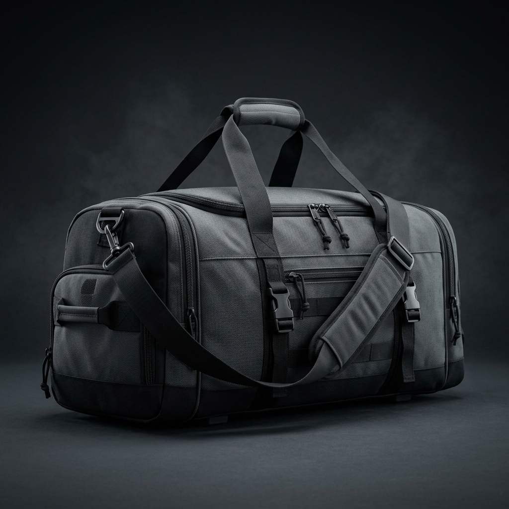 STÅLK DUFFEL 30 in Gunmetal Gray (#3A3A3A), 30L ballistic nylon gym duffel with ventilated shoe compartment